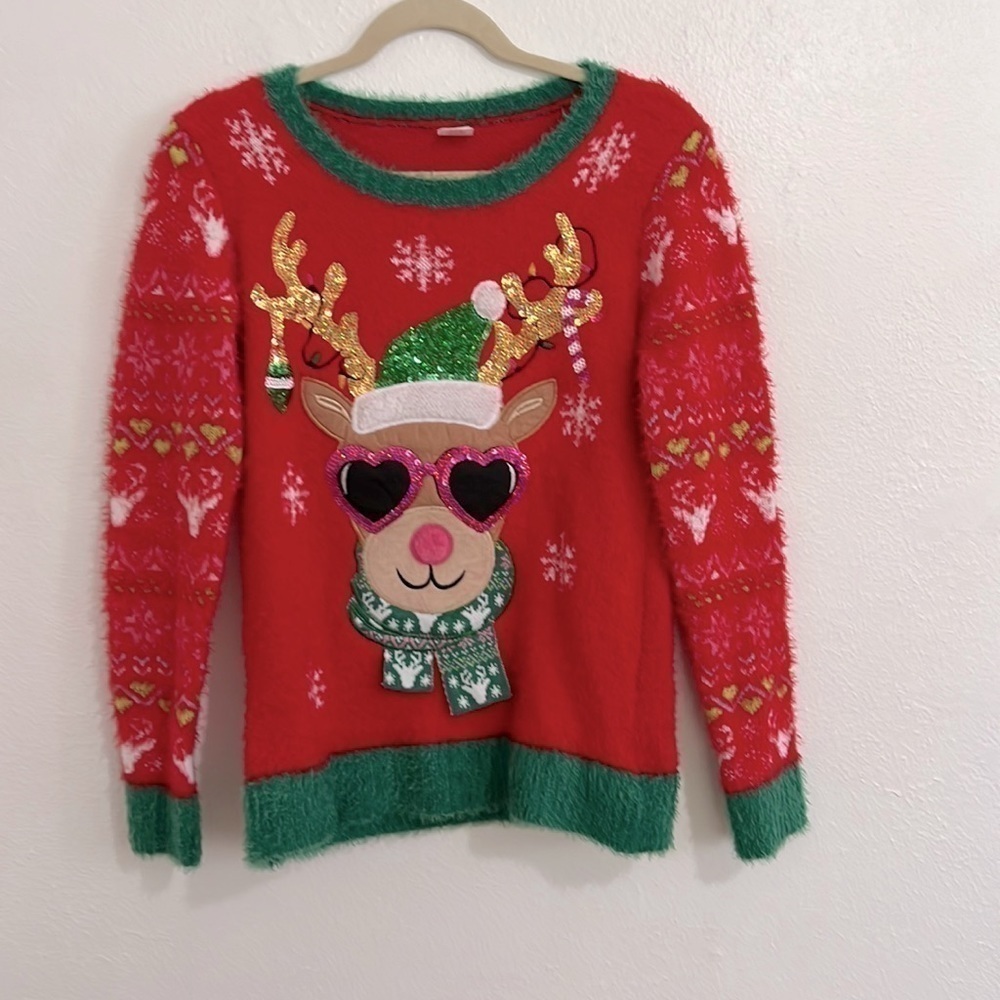 Vintage Holiday Time Barbie Reindeer Snow Flake Christmas Sweater Size XL